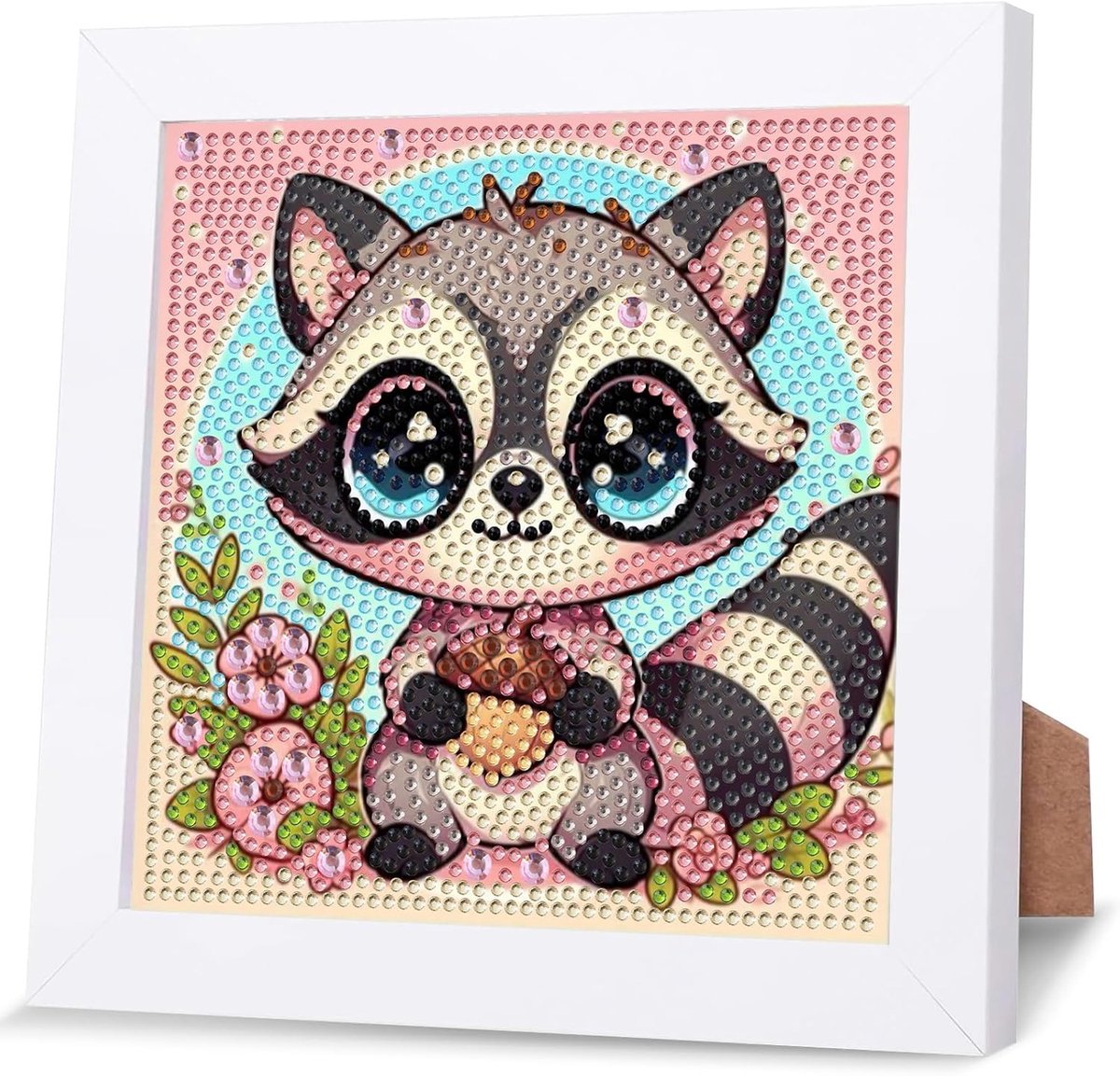 Diamant schilderij kits voor kinderen - wasbeer met frame - doe-het-zelf creatief - leuk geschenk voor 4-12 jaar - ShopVlot