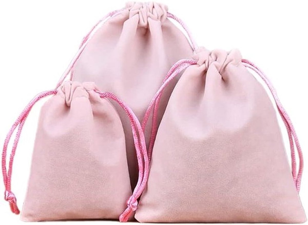 - Sieradenzakjes - Stoffen zakjes - Trekkoord - Fluweel - Cadeauverpakking - Sieraden - Bruiloft - Kerstmis - Verjaardag - Feest - 17 x 23 cm - Roze