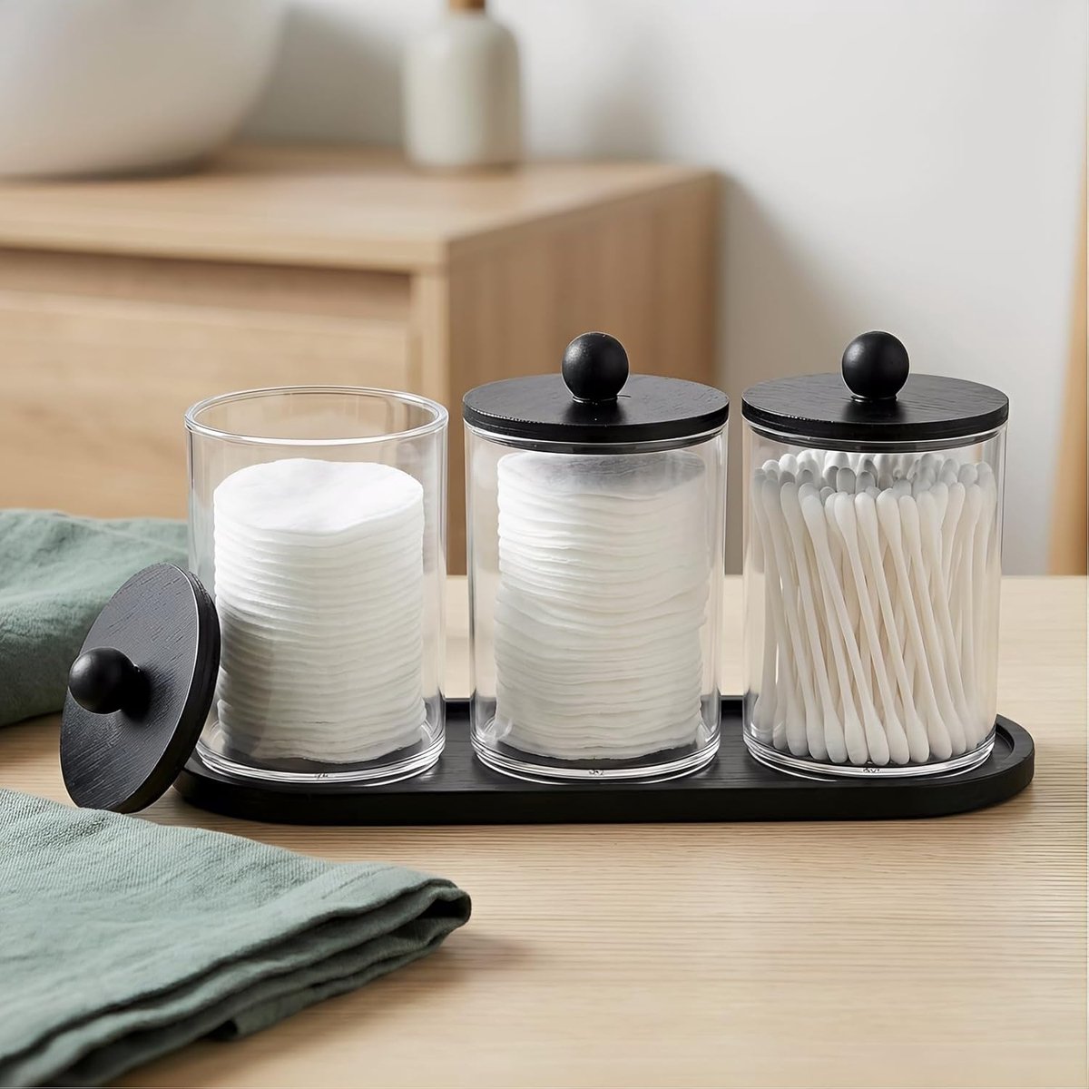 3 stuks wattenstaafjeshouders voor badkamer, organizer, doos met deksel voor tampons en wattenschijfjes, voor - ShopVlot