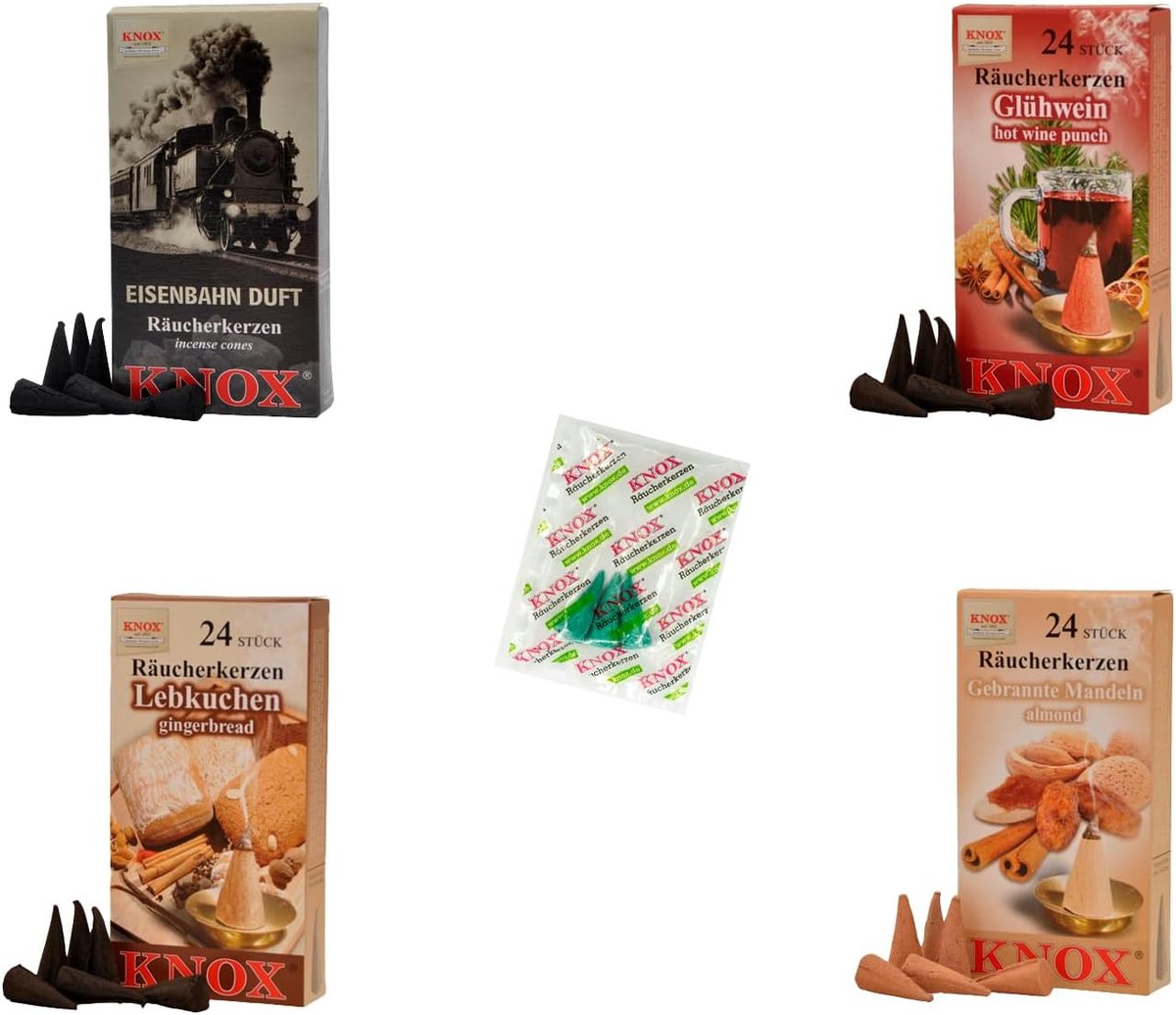 KNOX Smoking Candles - Set of 4 Christmas Light Train - Fragrances: railway, mulled wine, gingerbread, almond - ShopVlot