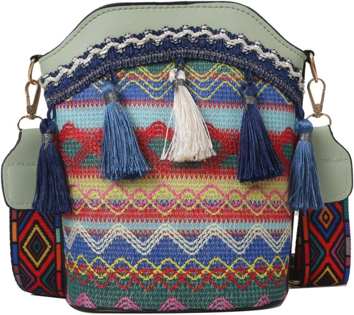 Boho Bag for Women Crossbody Bag Embroidery Ethnic Women Gifts Green 20x20x9cm, green - ShopVlot