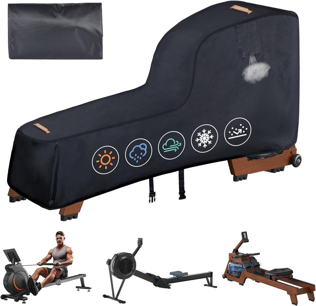 420D Heavy Duty Rower Cover for Concept 2 Fitness Equipment with Waterproof Strips, Windproof Buckle, 2 Handles - ShopVlot