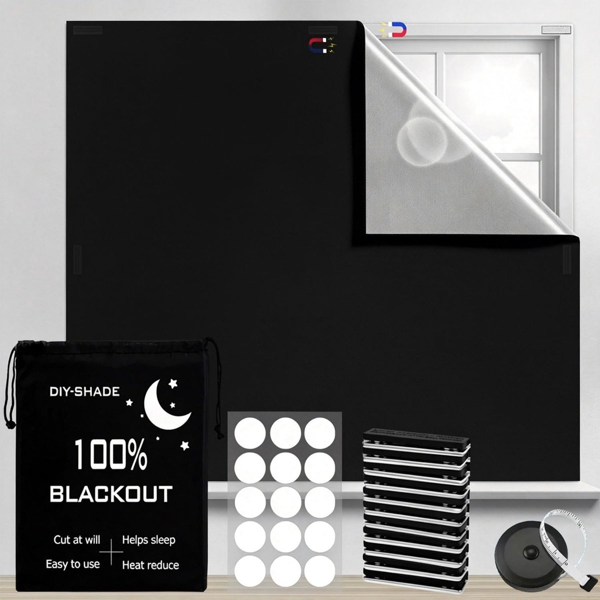 ACEBON Magnetic Blackout Curtain without Drilling 100x150 cm Black - ShopVlot