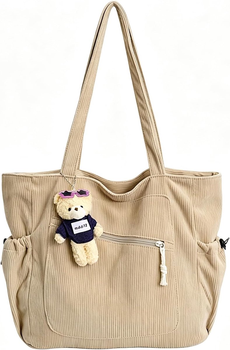 Handtas, koord, draagbare strandtas met ritssluiting, tas voor het werk, met 3 kleine tassen, 35 × 15 × 30 cm - ShopVlot