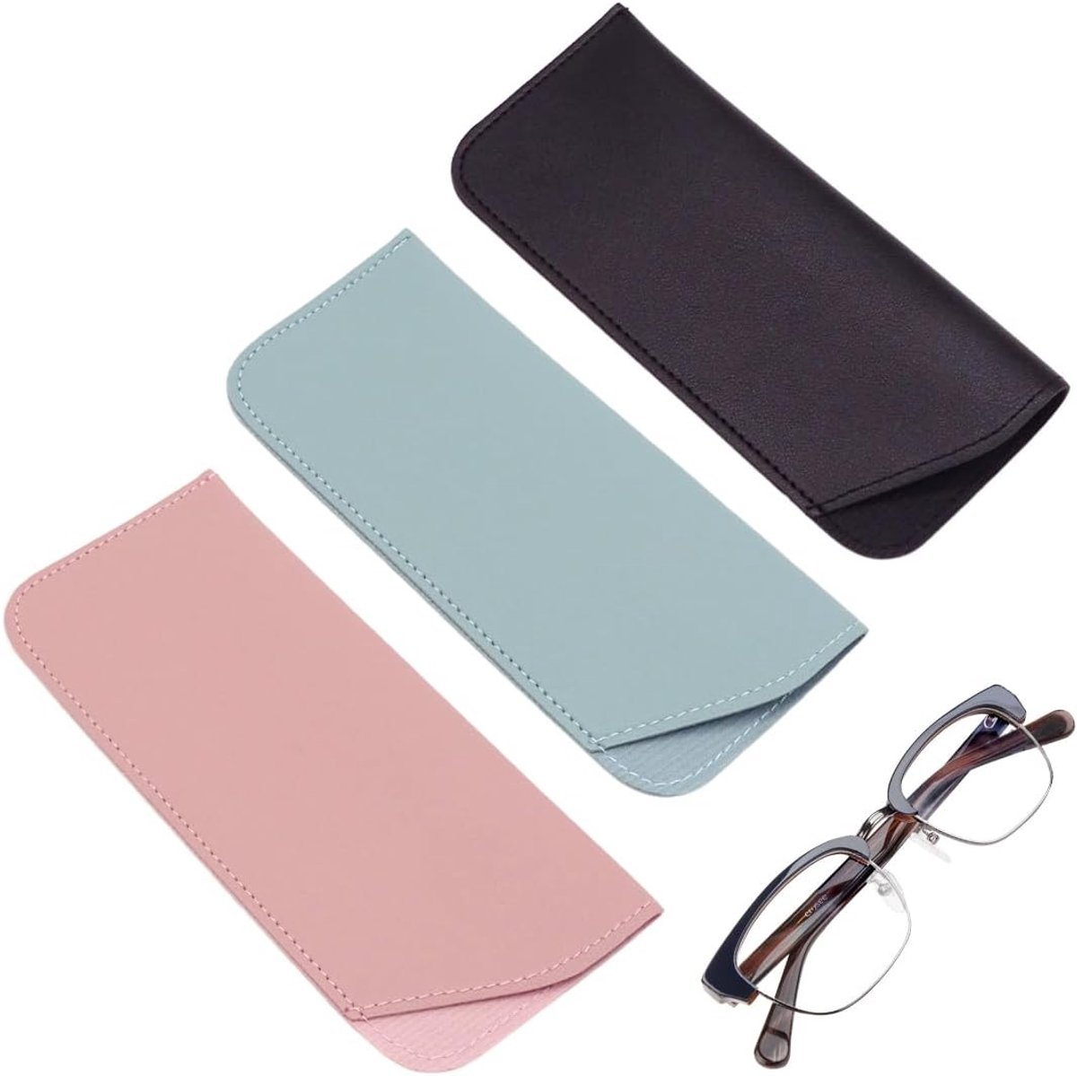 WeddHuis Pack of 3 sunglasses case, soft and portable, polyurethane for men and women, glasses case. - ShopVlot