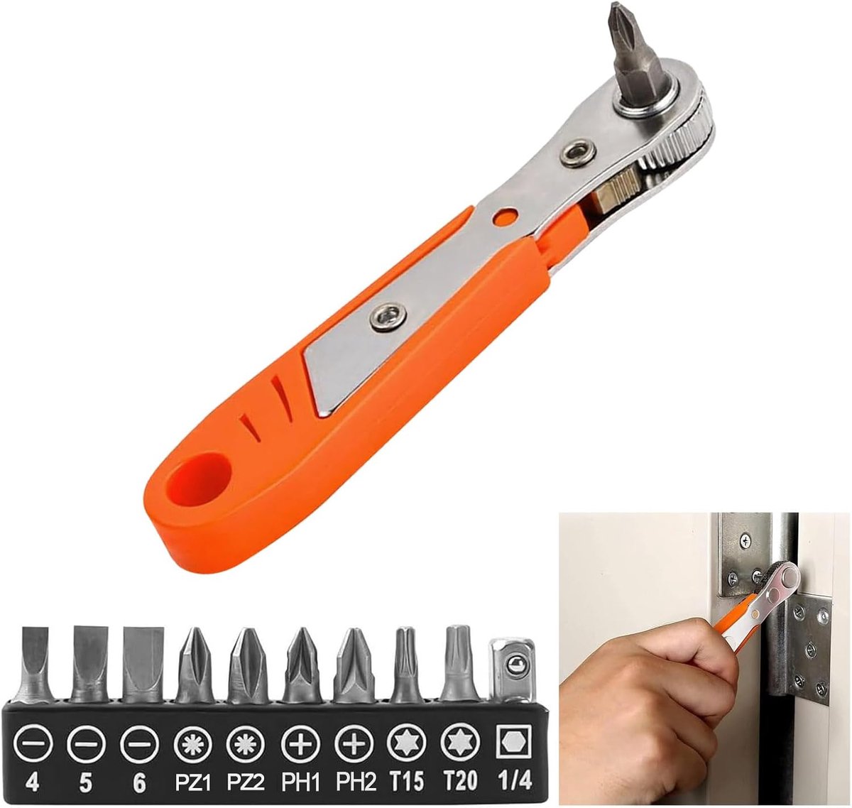 Magnetic ratchet wrench, 1/4 inch ratchet reversible screwdriver, with 10 pieces different screwdriver bits - ShopVlot