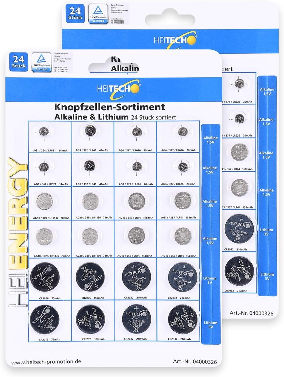 HEITECH 48 Pack Alkaline and Lithium Button Cell Batteries - 4 x AG1 / 4X AG3 / 8X AG4 / 8X AG10 / 8X AG13 / 4 x - ShopVlot