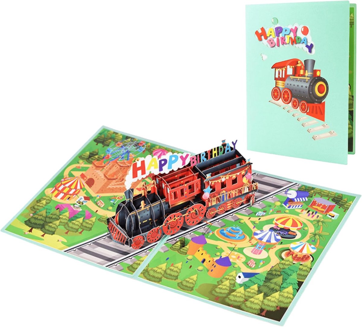3D Happy Birthday Trein, magische pop-up kaart voor kinderverjaardagen, grappige spoorwegwenskaart voor jongens en - ShopVlot