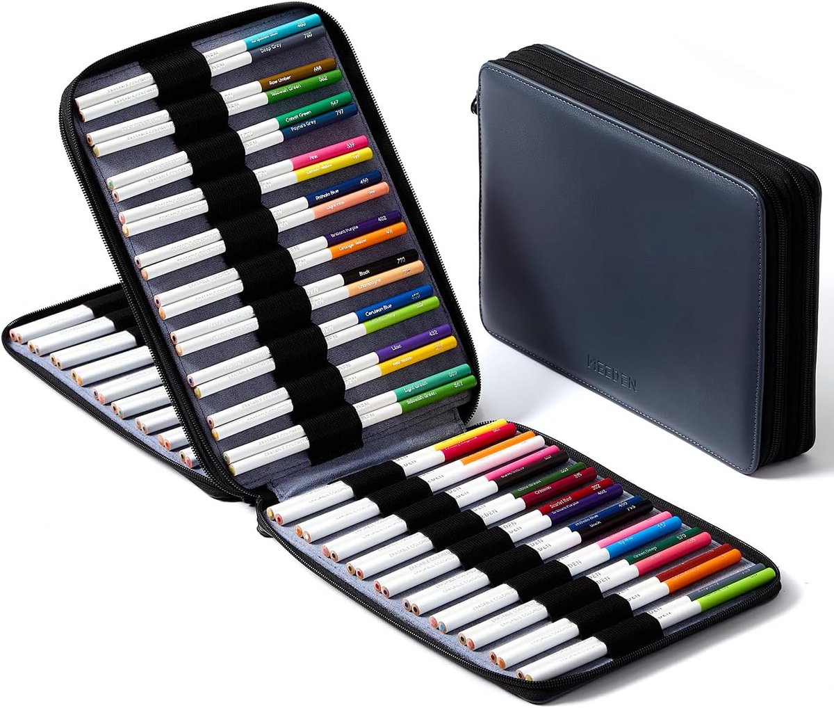 MEEDEN Pencil Marker Organizer Case: Premium PU Leather Zipper Pouch Lined with Silky Velvet - ShopVlot