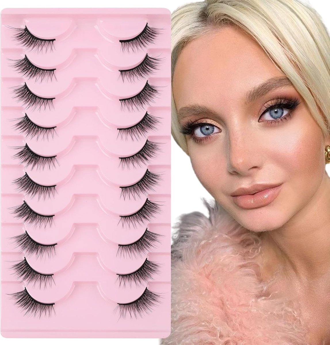 Sixstarhair 3D Faux Mink Half Eyelashes - Natural Cat Eye Wispy Look 10 Pairs - ShopVlot