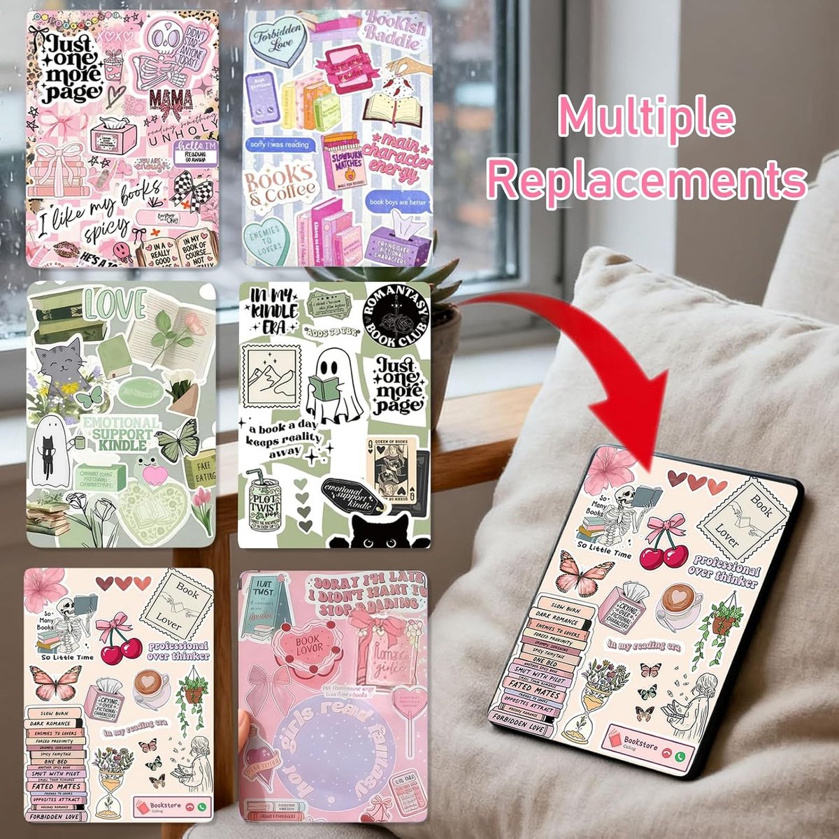 Kindle Paperwhite accessoires set - 6 decoratieve inserts - retro charme - personaliseer je e-reader - ShopVlot – foto 3