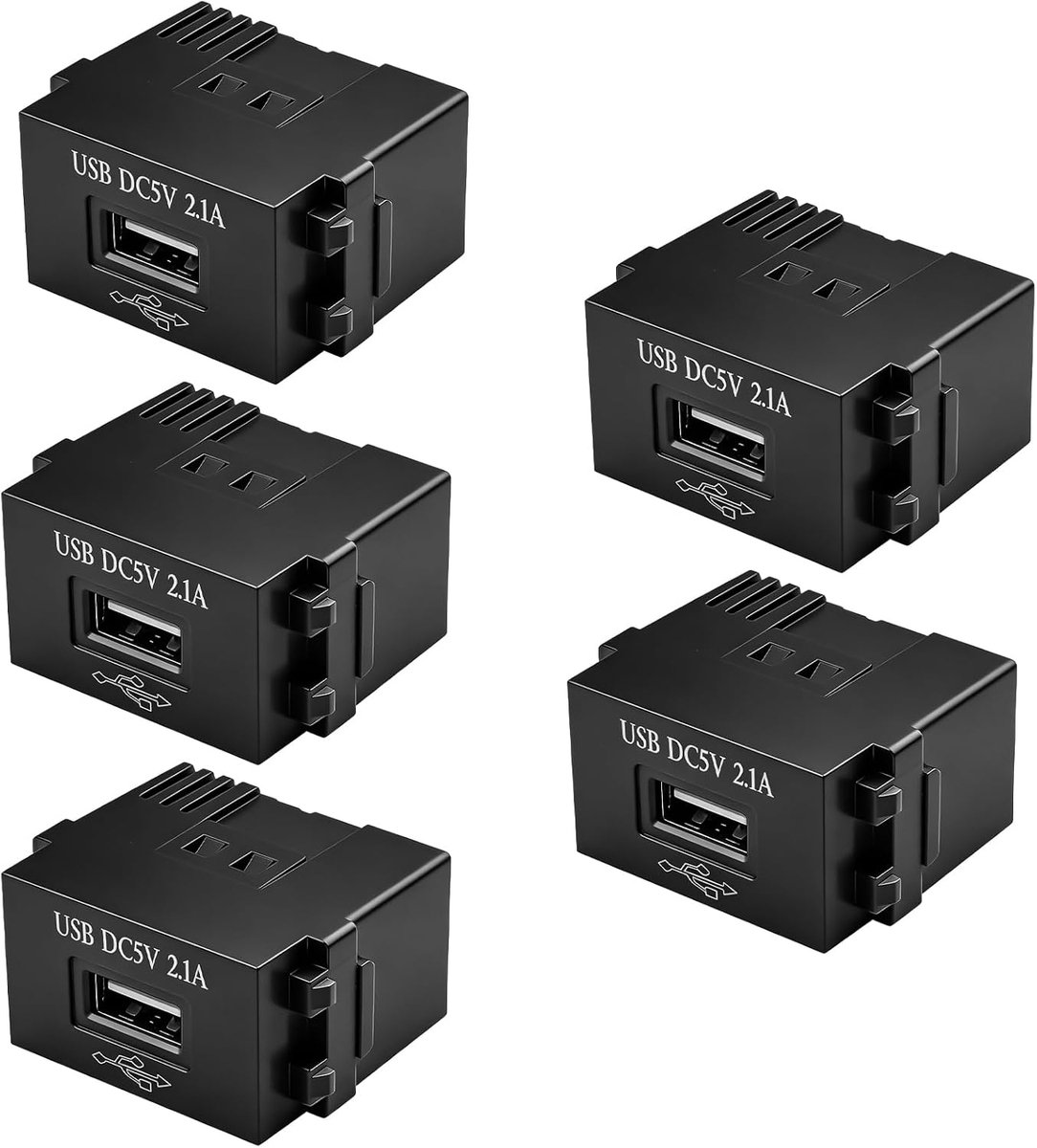 USB Power Module 5-pack - 220 V naar 5 V transformator - 2.1 A snellader - ideaal voor smartphones - ShopVlot