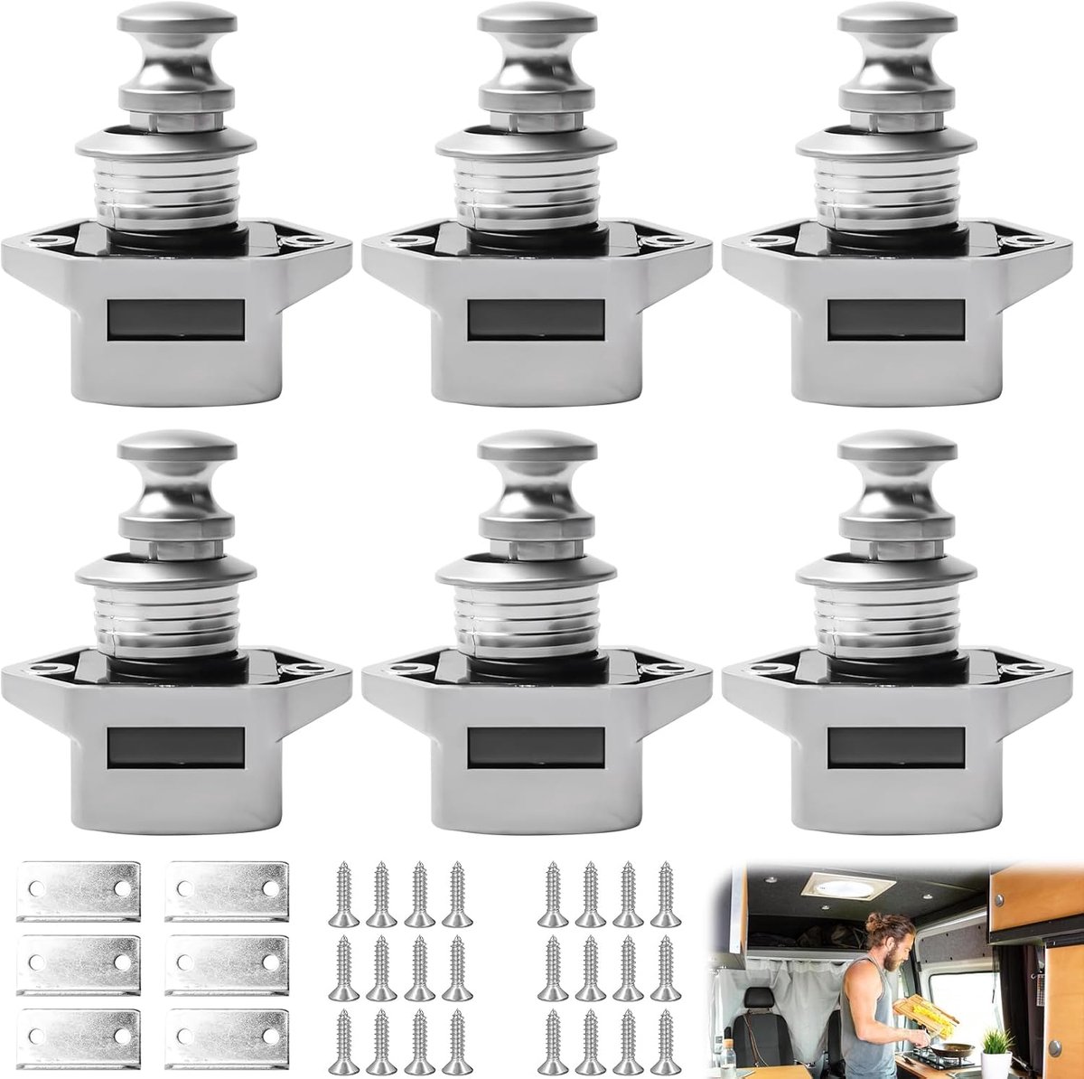 Push Button Lock Set - 6 stuks - ABS en metaal - Voor motorhome en caravan - ShopVlot