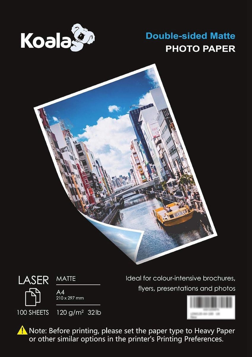 Dubbelzijdig Mat Fotopapier - A4 - 210 x 297 mm - 120 g/m² - Voor Laserprinters