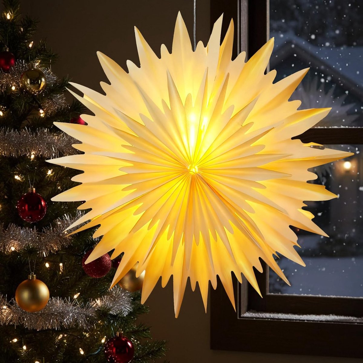 Papieren ster verlicht 45 cm - 3D kerstdecoratie - hoogwaardig papier - sfeervolle raamversiering - ShopVlot