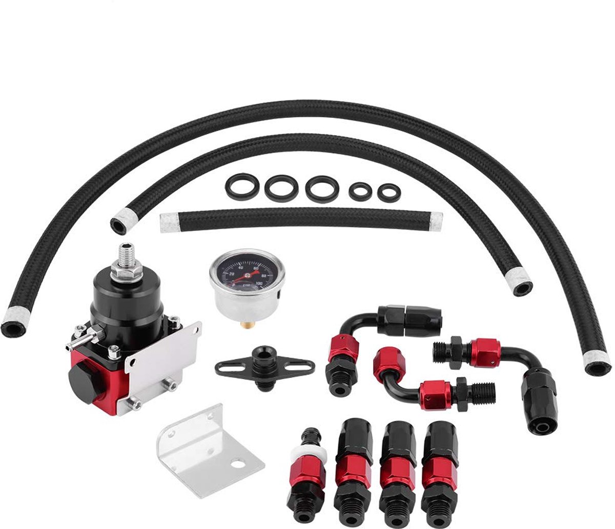 Brandstofdrukregelaar set 0-100 psi - CNC gefreesd aluminium - Inclusief drukmeter - Eenvoudige drukinstelling - ShopVlot