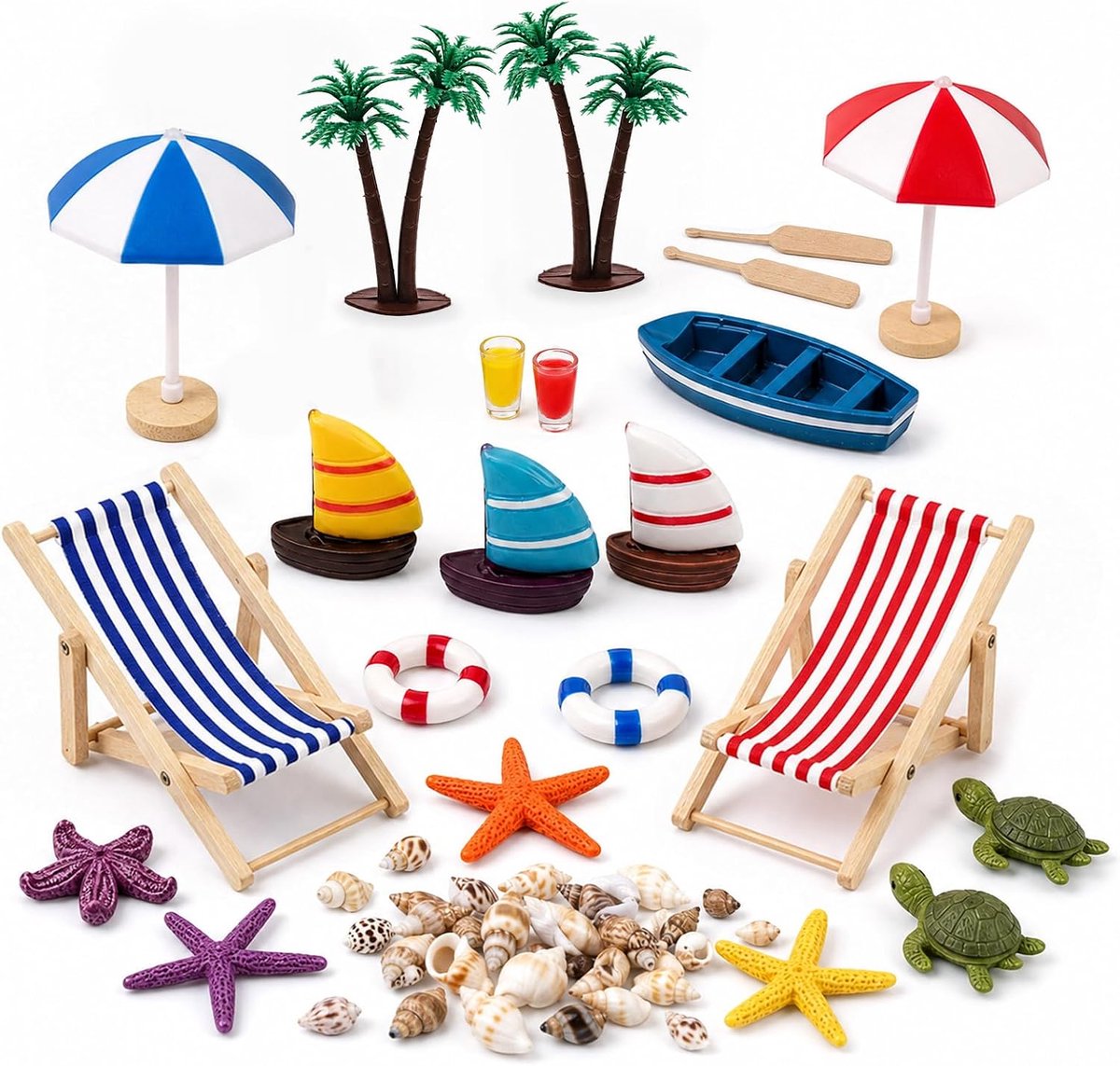 Miniatuurdecoraties strand 22-delig - Houten accessoires - Zomer thema - Creëer een ontspannen sfeer - ShopVlot