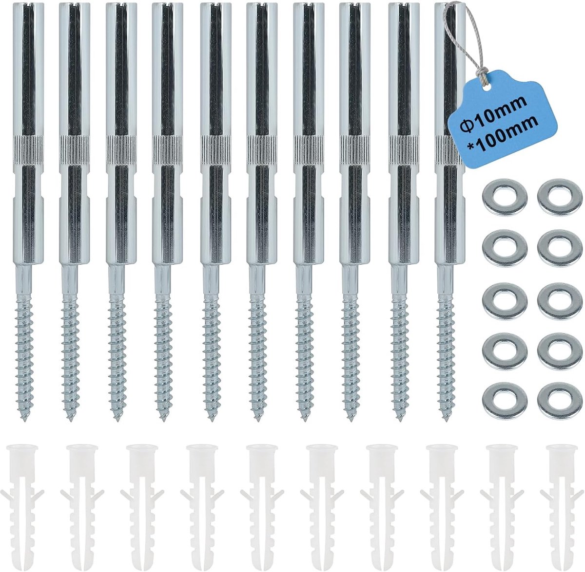 Invisibele wandsteunen set van 10 - Diameter 10 x 100 mm - Stalen plankdrager - Geschikt voor zware belasting - ShopVlot