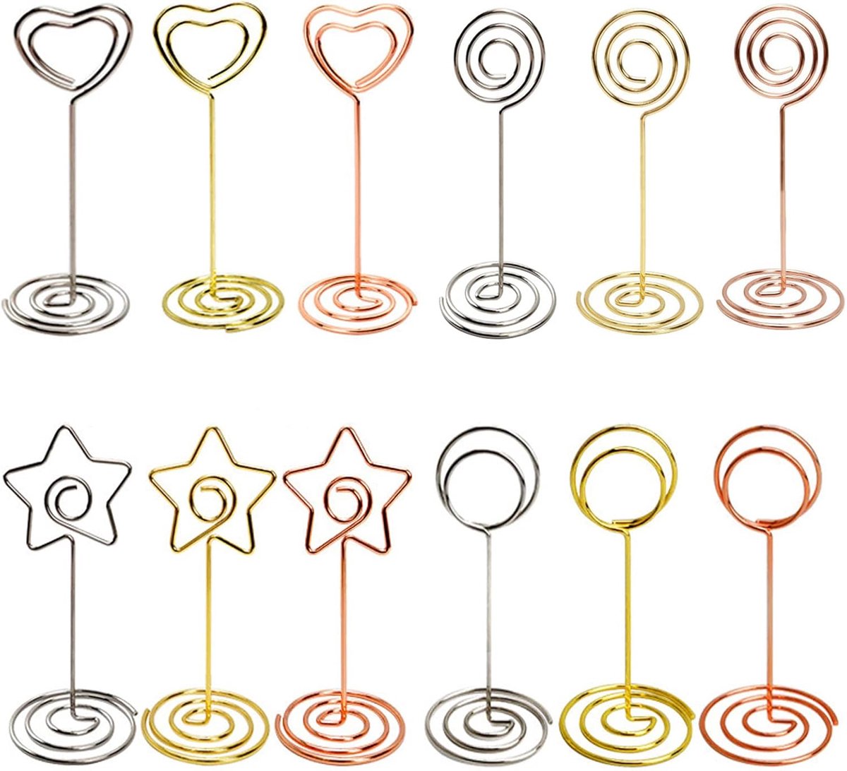 Hartvormige kaartjeshouder 12 stuks - RVS - Elegant design - Perfect voor foto's en kaarten - ShopVlot