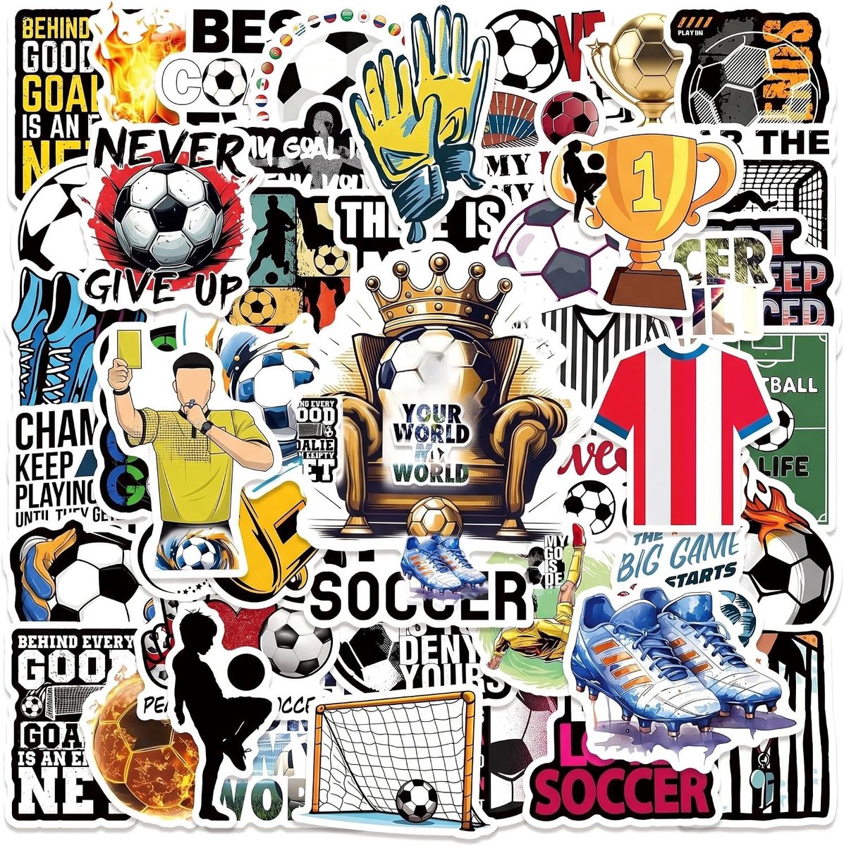 Voetbalstickerset 50 stuks - waterdichte vinyl stickers - voor kinderen en fans - versiering voor drinkfles - ShopVlot