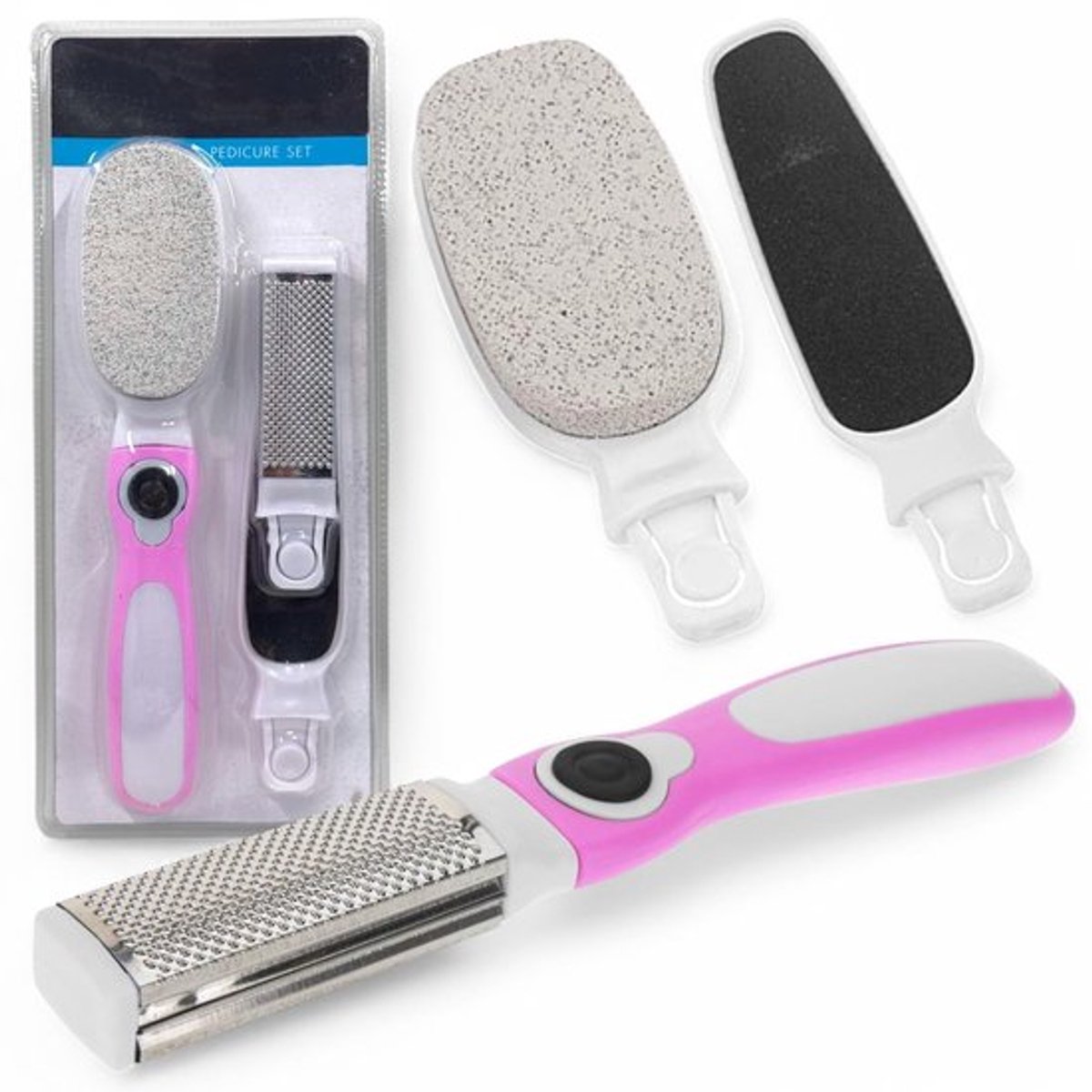 Pedicure Set 4-delig - Eeltverwijderaar - Roestvrijstalen Eeltraspel - Antislip Handgreep - Ergonomisch - Zachte Vijl/Puimsteen - Voetverzorgingsset