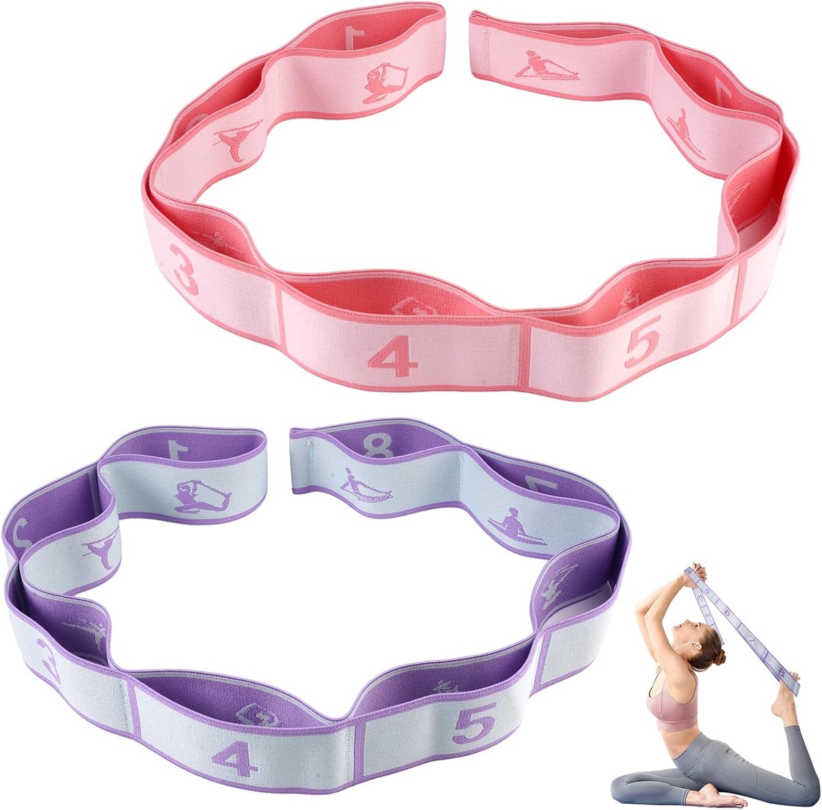 Yoga stretchband 2 stuks - 4 cm breed - elastisch - ideaal voor pilates en training - ShopVlot