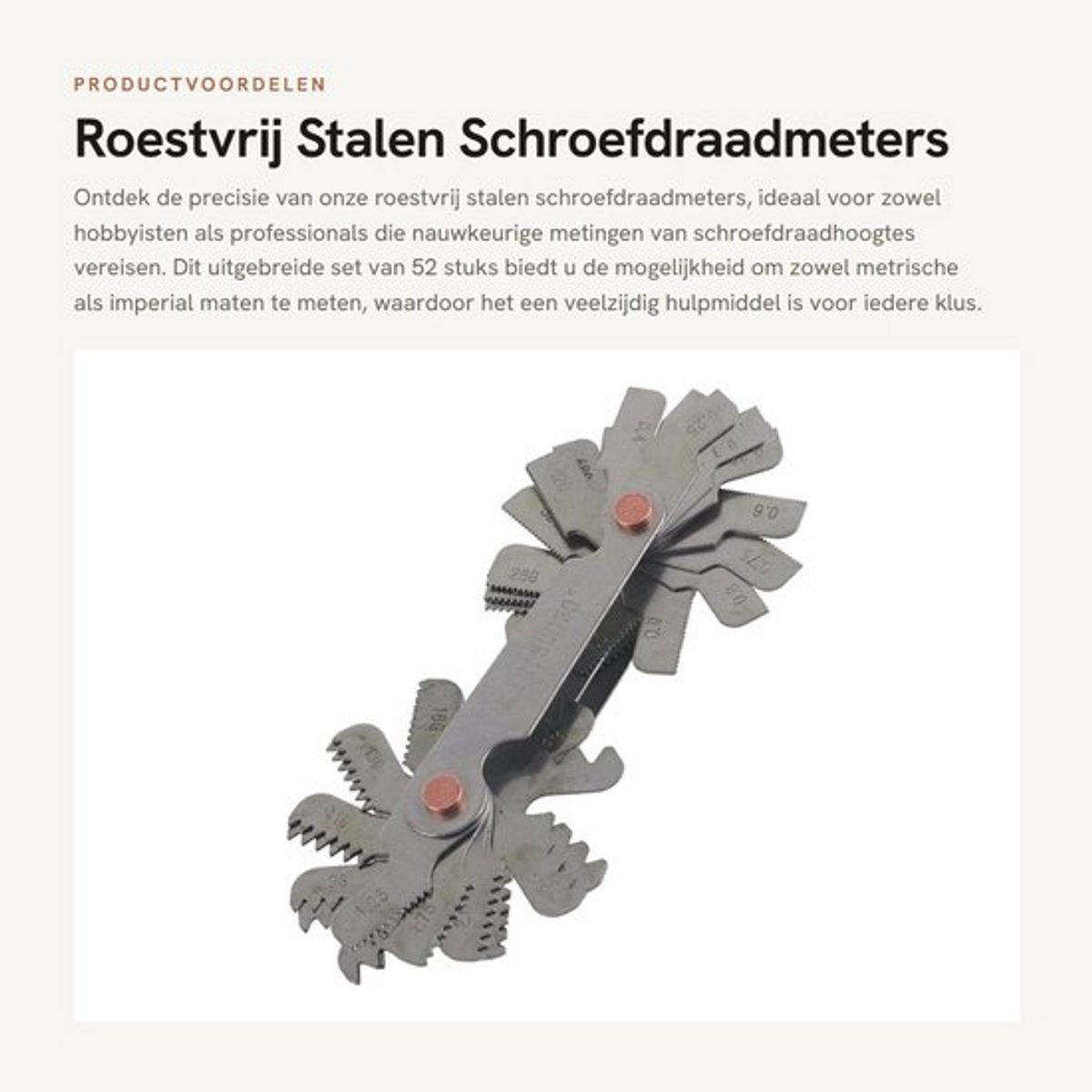 Schroefdraadmeter Roestvrij Staal - Draad Plug Gage - Meetgereedschap Metrisch/Imperiaal - 52 Stuks - Tandvormige Staalplaat - Nauwkeurige Metingen - Draadmeetgereedschap