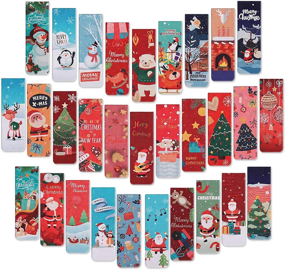 Magnetische boekenleggers set van 30 - kerstmotieven met kerstman en rendier - kleurrijk en praktisch - ShopVlot