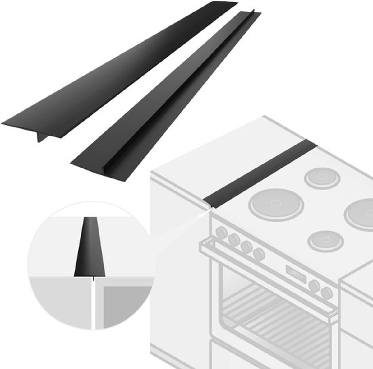 Afdekstroken Set van 2 - Siliconen - 63 cm - Antislip - Hittebestendig - Kloofvuller - Eenvoudig te reinigen - Keukenafdichting