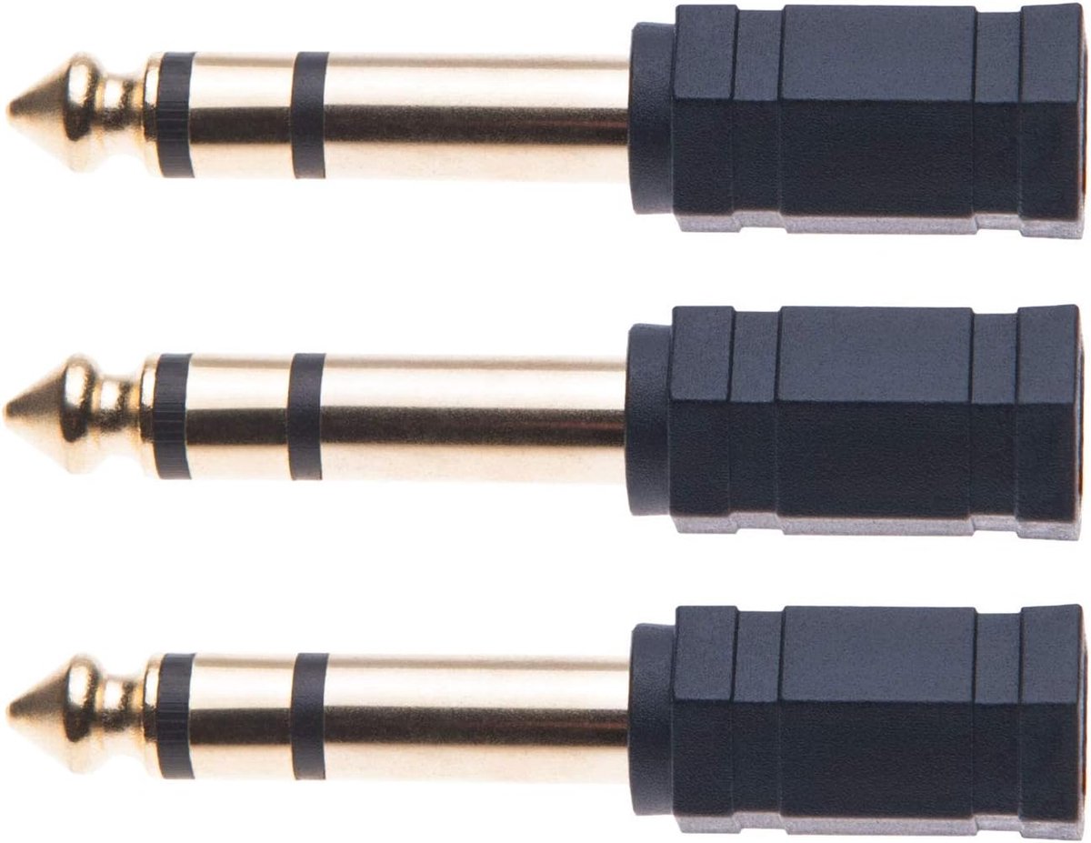 AUX adapter 6.35mm naar 3.5mm - 3 pack - goudgeplateerde connectoren - ideaal voor hoofdtelefoons - ShopVlot