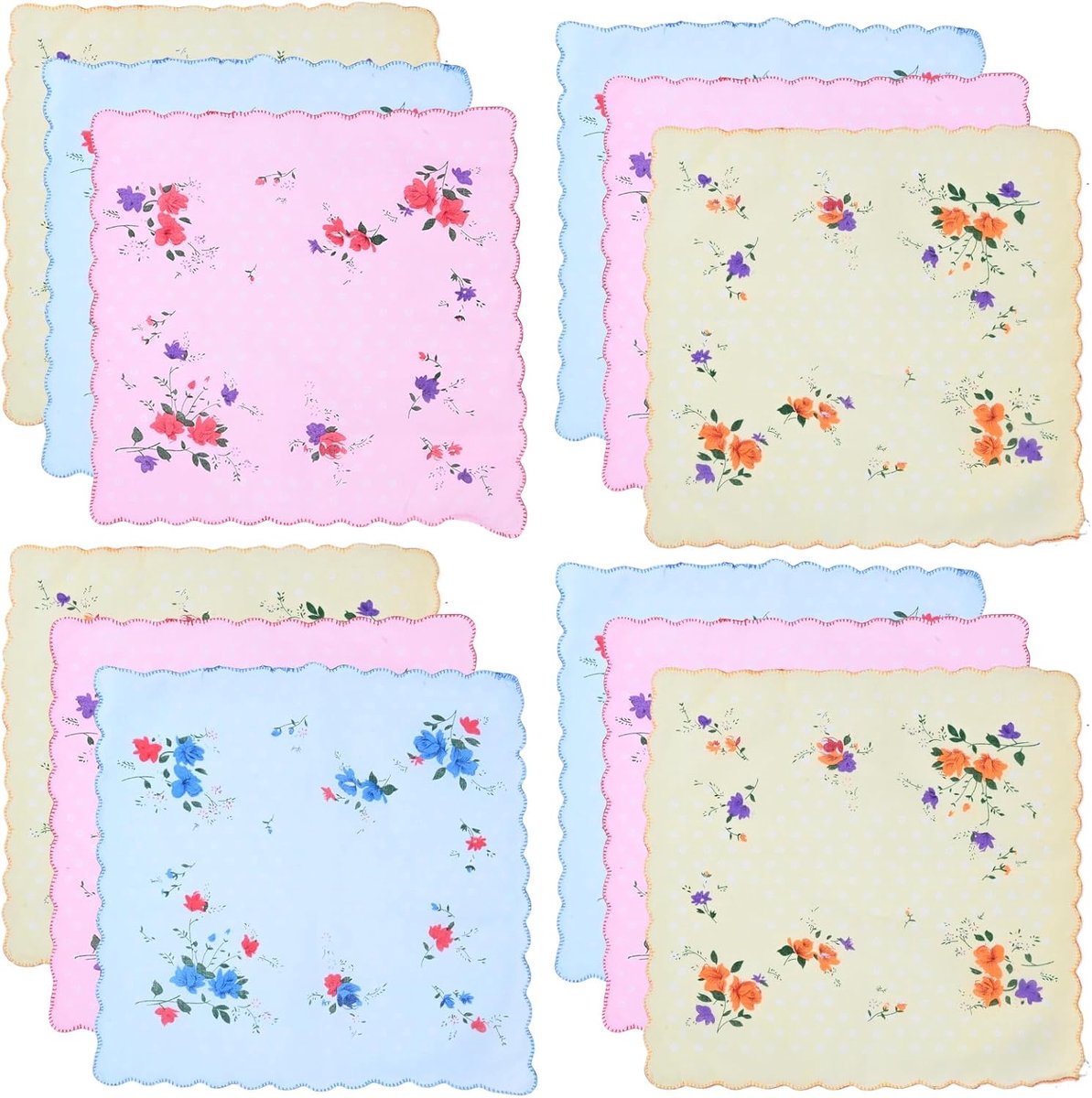 Vrouwen zakdoeken 12 stuks - katoen - vintage bloemenpatroon - perfect voor feesten - ShopVlot