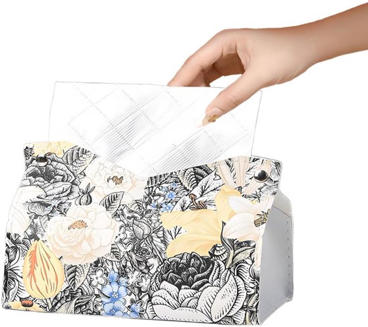 Tissuedoos - PU-lederen Houder - Zakdoekdispenser - Cosmeticadoekbox - Grijs-Geel - 19 x 14 x 12 cm - Doekbox