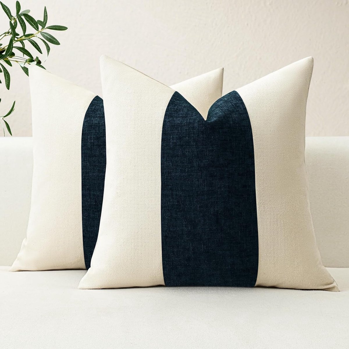 Kussenhoezen 50 x 50 cm - Katoenlinnen en Velvet - Donkerblauw - Perfect voor Sofa of Slaapkamer - ShopVlot