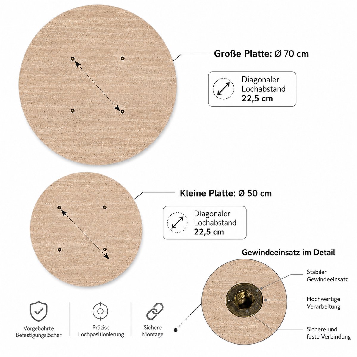 Ronde Tafelplaat 70 cm - Tafelblad In Travertin Look Met Melamine - Houtnerf Wood