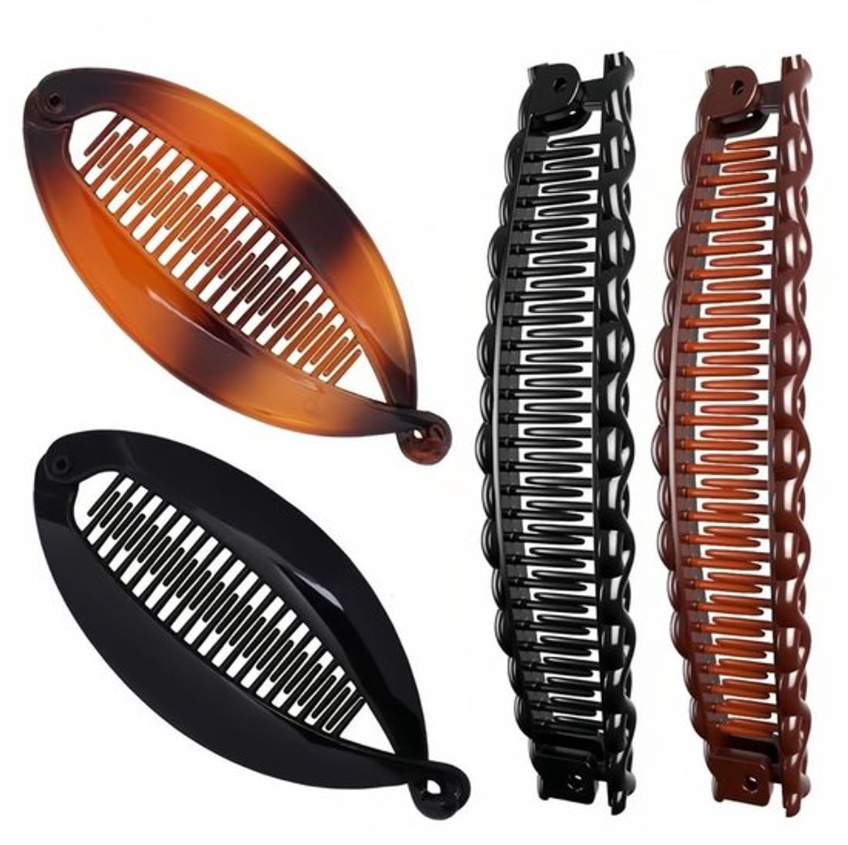 Bananenhaarspelden 4 Stuks - Bananenclip - Paardenstaartkammen - Retro Haarspelden - Dames/Meisjes - Robuust Ontwerp - Haarspeld