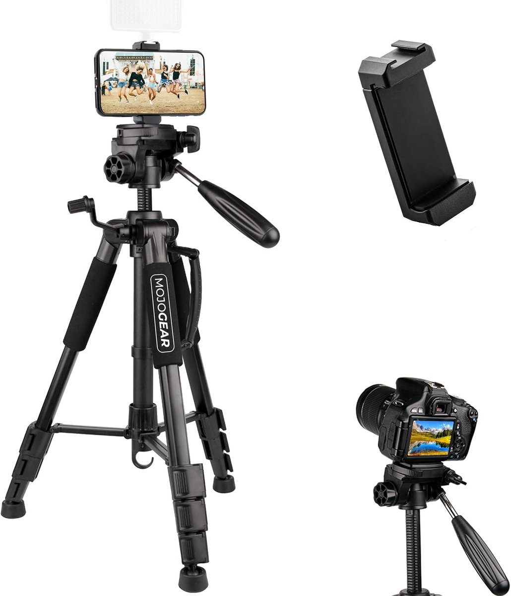 Tripod smartphone en camera - tot 140 cm hoog - met telefoonhouder en draagtas - ideaal voor stabiliteit - ShopVlot