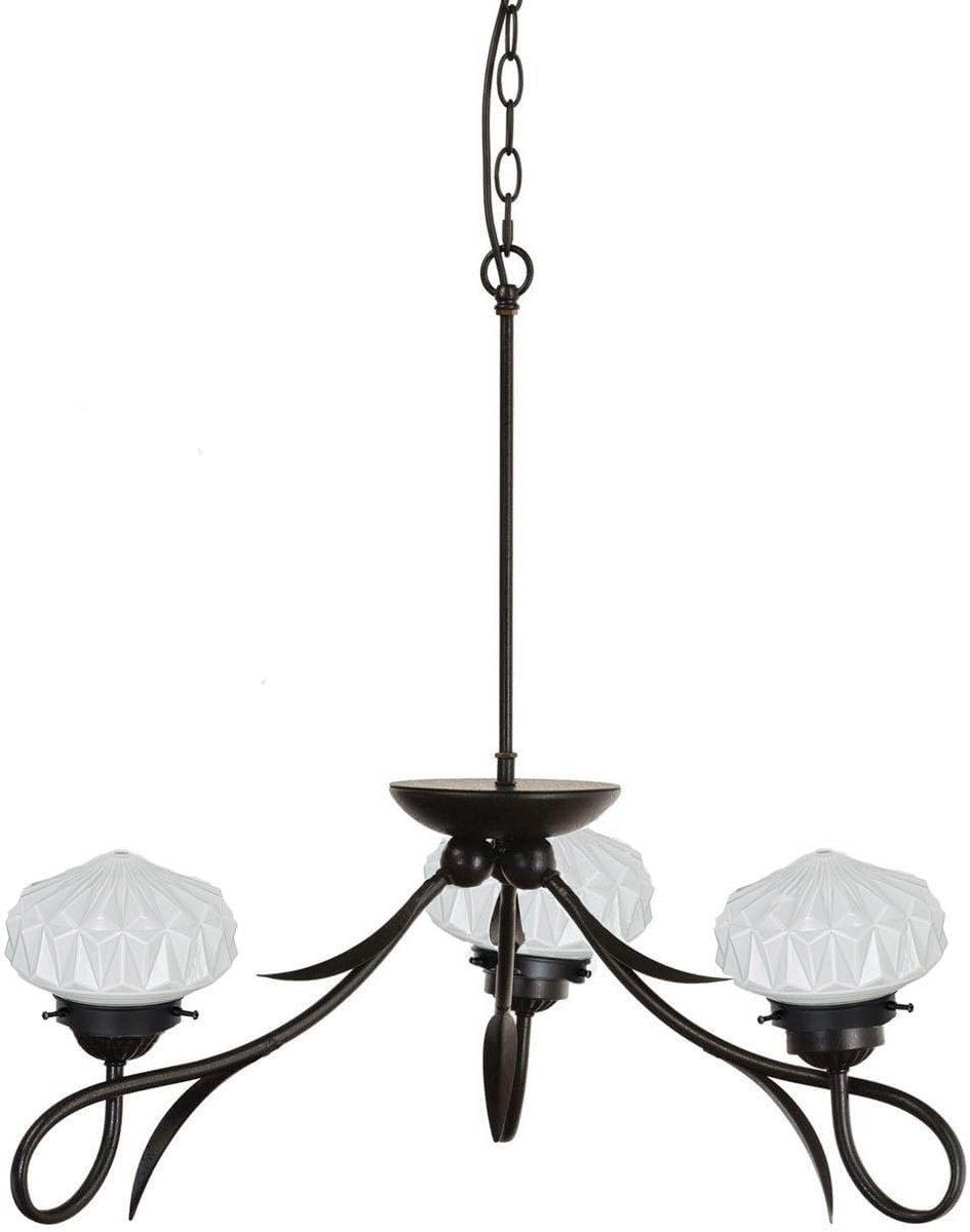 Kroonluchter 3 lichts - Opaal wit - Art Deco design - Uniek grafisch patroon - ShopVlot
