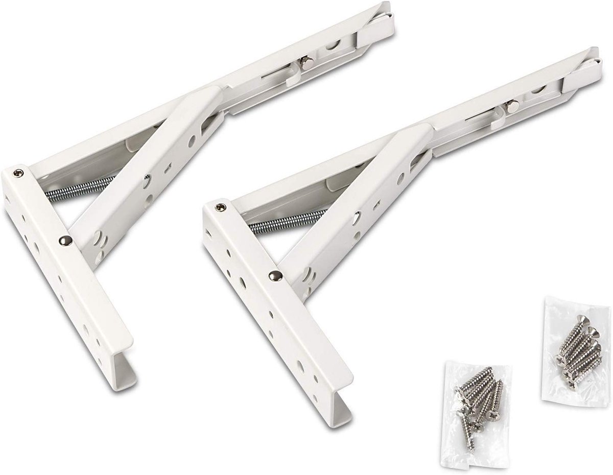 Vouwconsole 242x136 mm - massief staal - witte coating - maximaal 55 kg per set - ShopVlot