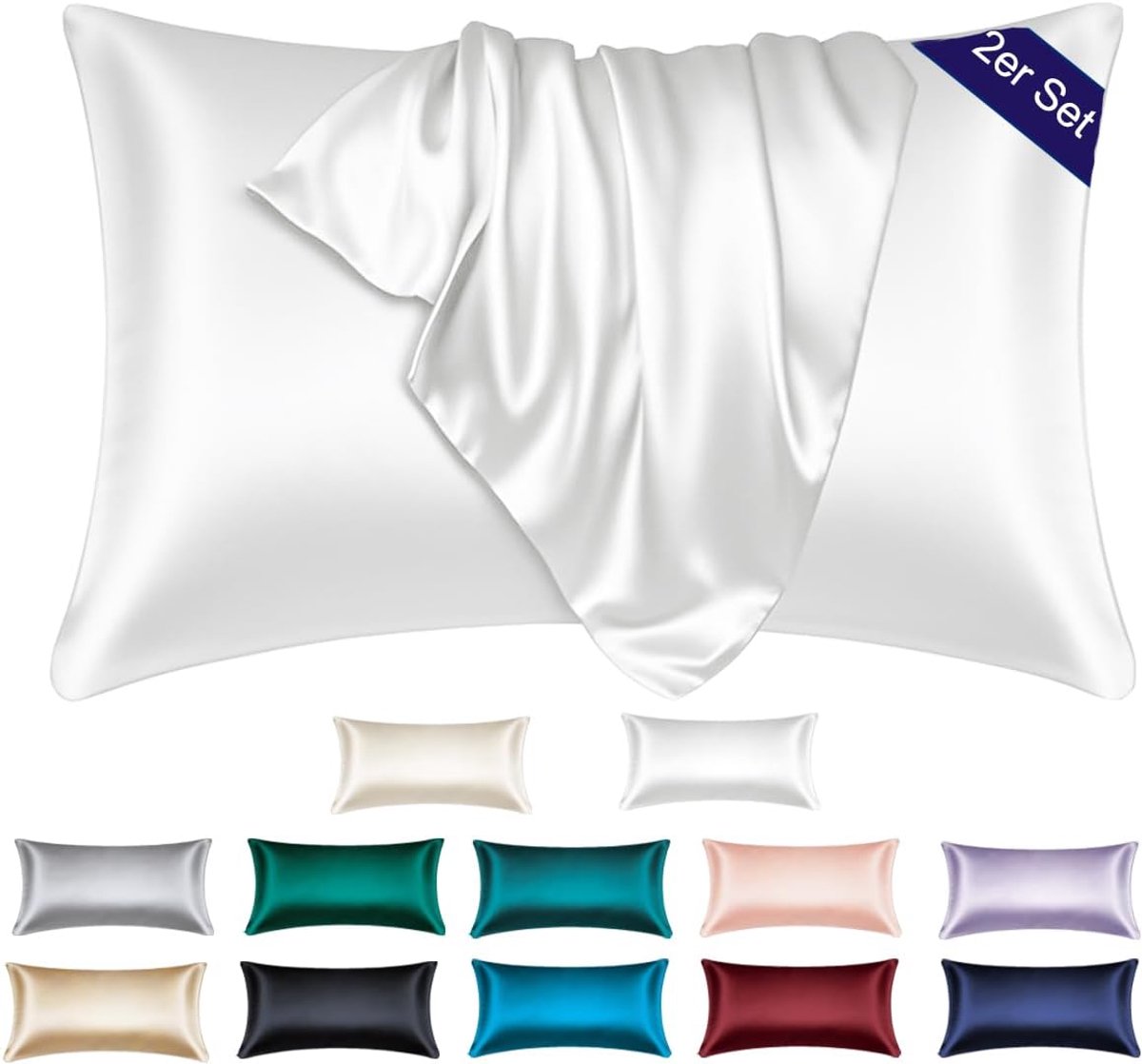 Satin kussenhoes 40 x 80 set van 2 - zacht als luxe zijde - met rits - vermindert haar- en huidproblemen - ShopVlot