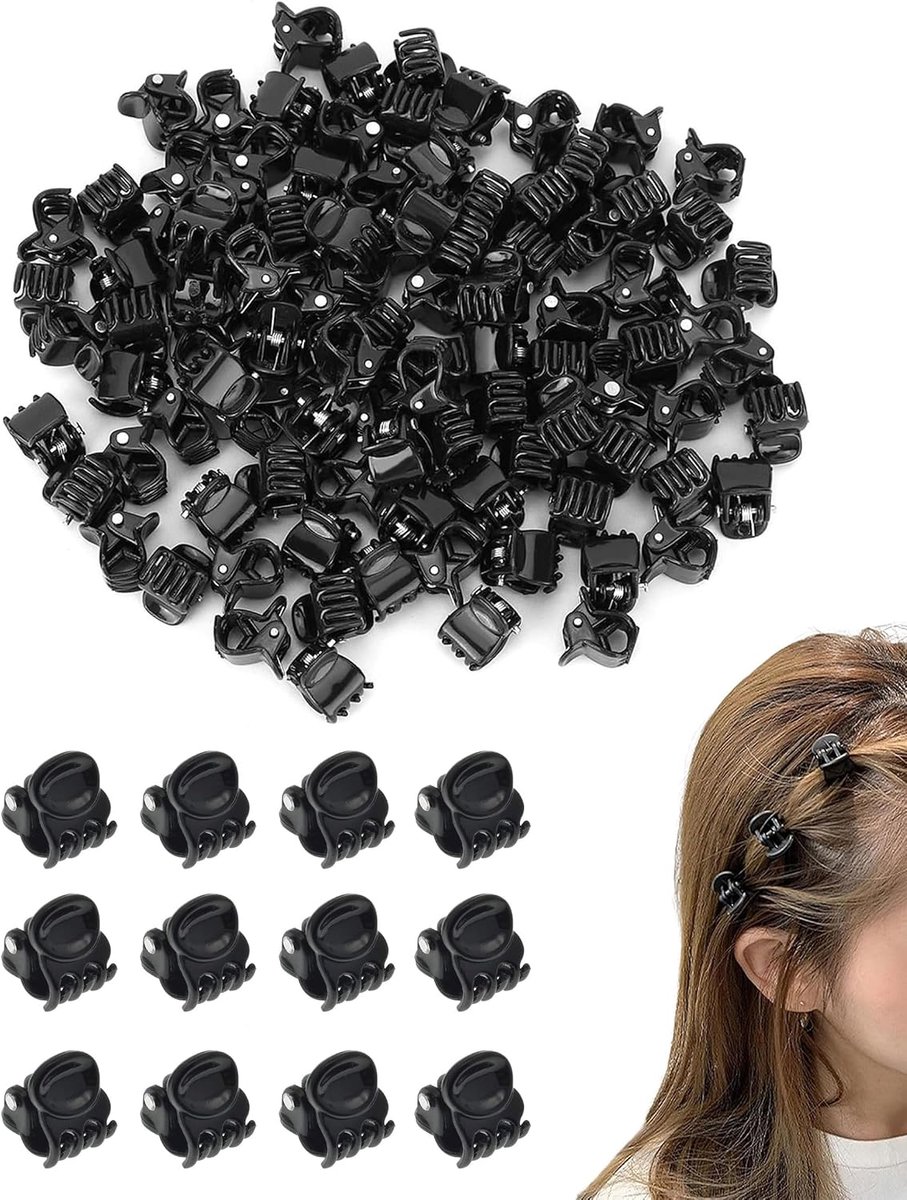 DAFNE 100 stuks mini-haarspelden voor dames, klein, zwart, antislip, van kunststof, kleine haarspelden voor meisjes - ShopVlot