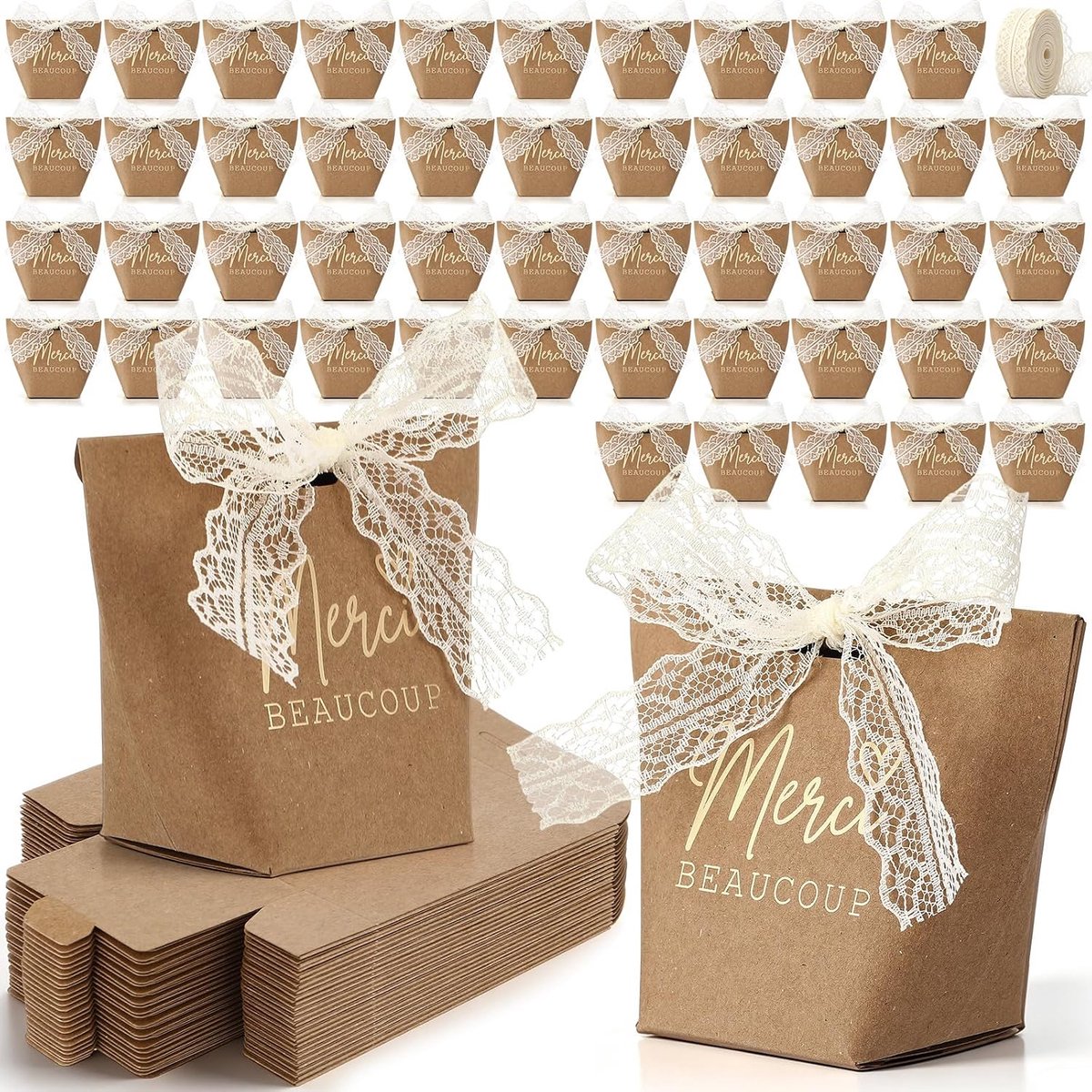 Nezyo 50 Bruiloftbedankdoosjes Met Lint Snoepzakjes Snoepbakjes Cadeauverpakkingen Voor Bruiloften Doopfeesten - ShopVlot
