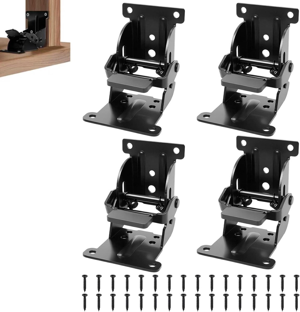 Pack of 4 Folding Hinge with Lock, Folding Hinges, Folding Hardware, 90° Folding Table Hinge with 32 Screws for Bed - ShopVlot