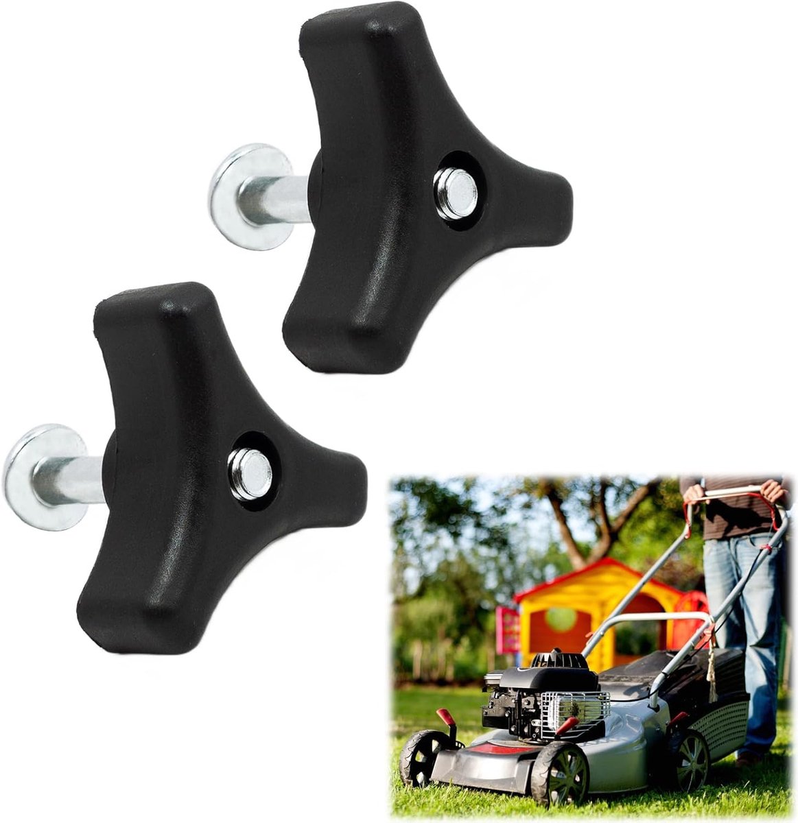2pcs Universal Lawn Mower Handle, Lawn Mower, Wing Nut Screw Bolt, Triangle Handle, Knob Nuts, Triangle Groove Bolt - ShopVlot