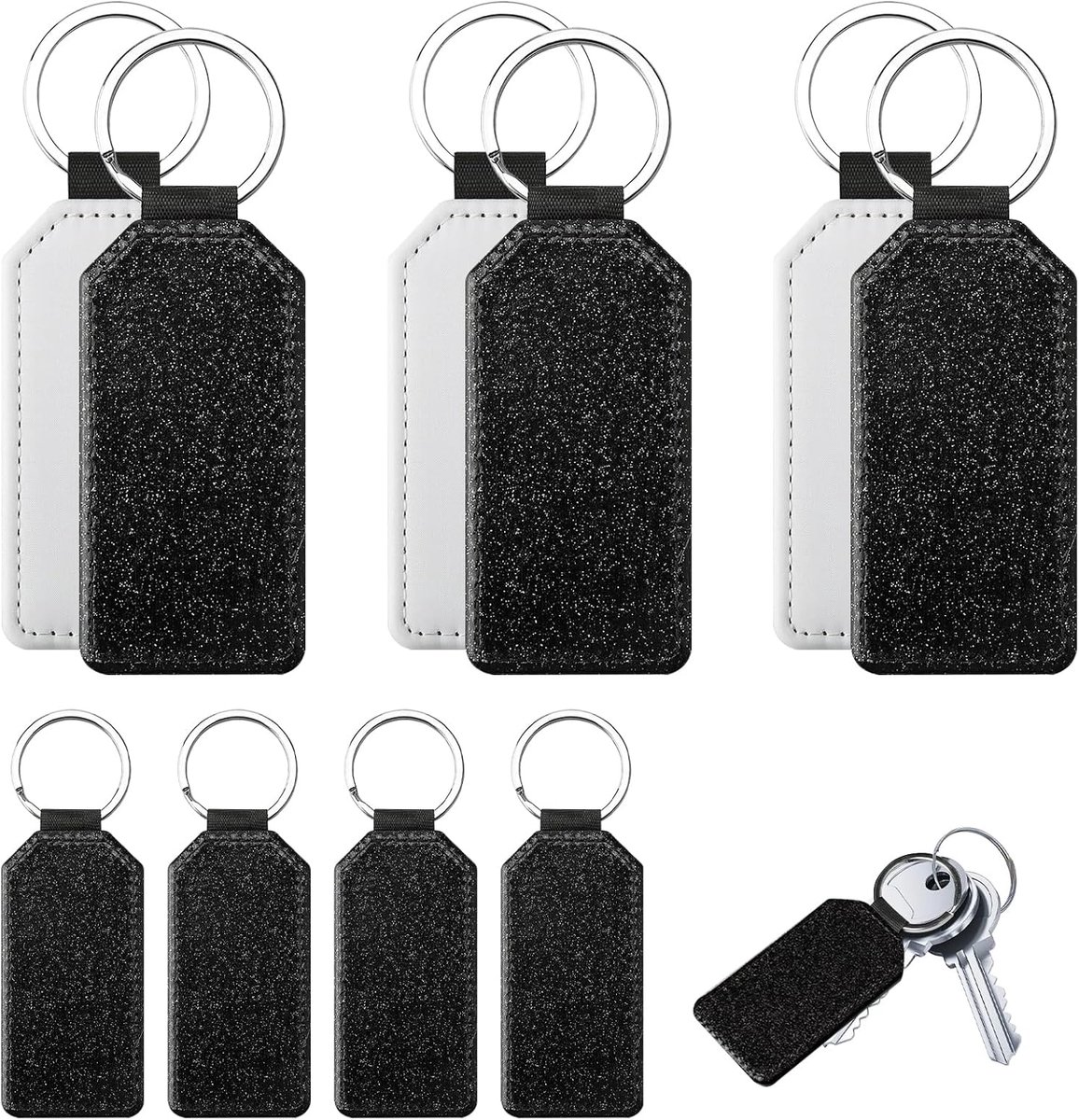 10pcs Sublimation Keychains Blanks Sublimation Leather Keychains 8x4cm for DIY Sublimation Process, Black, 8x4cm - ShopVlot