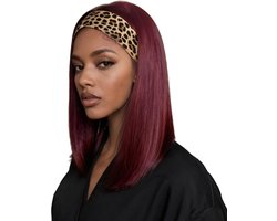 BECUS 40,6 cm wijnrode hoofdbandpruik, bordeauxrood, rechte halve pruik voor zwarte vrouwen, lijmloos, zonder kant - ShopVlot