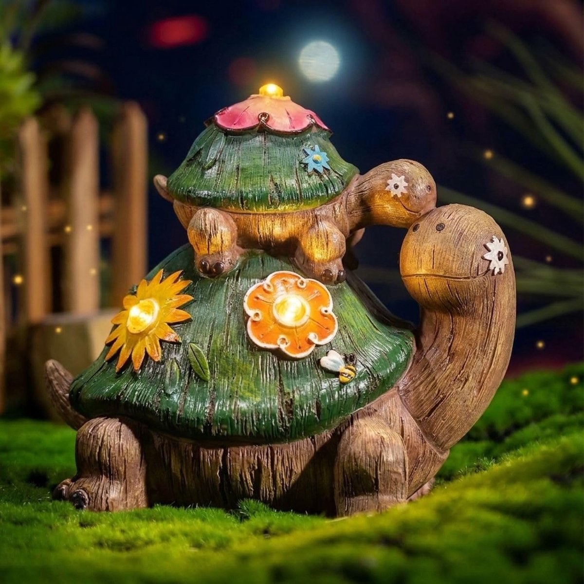 TERESA'S COLLECTIONS Outdoor Garden Ornaments, Beautiful Sun Turtles Statue with Solar Lights, Waterproof Resin - ShopVlot