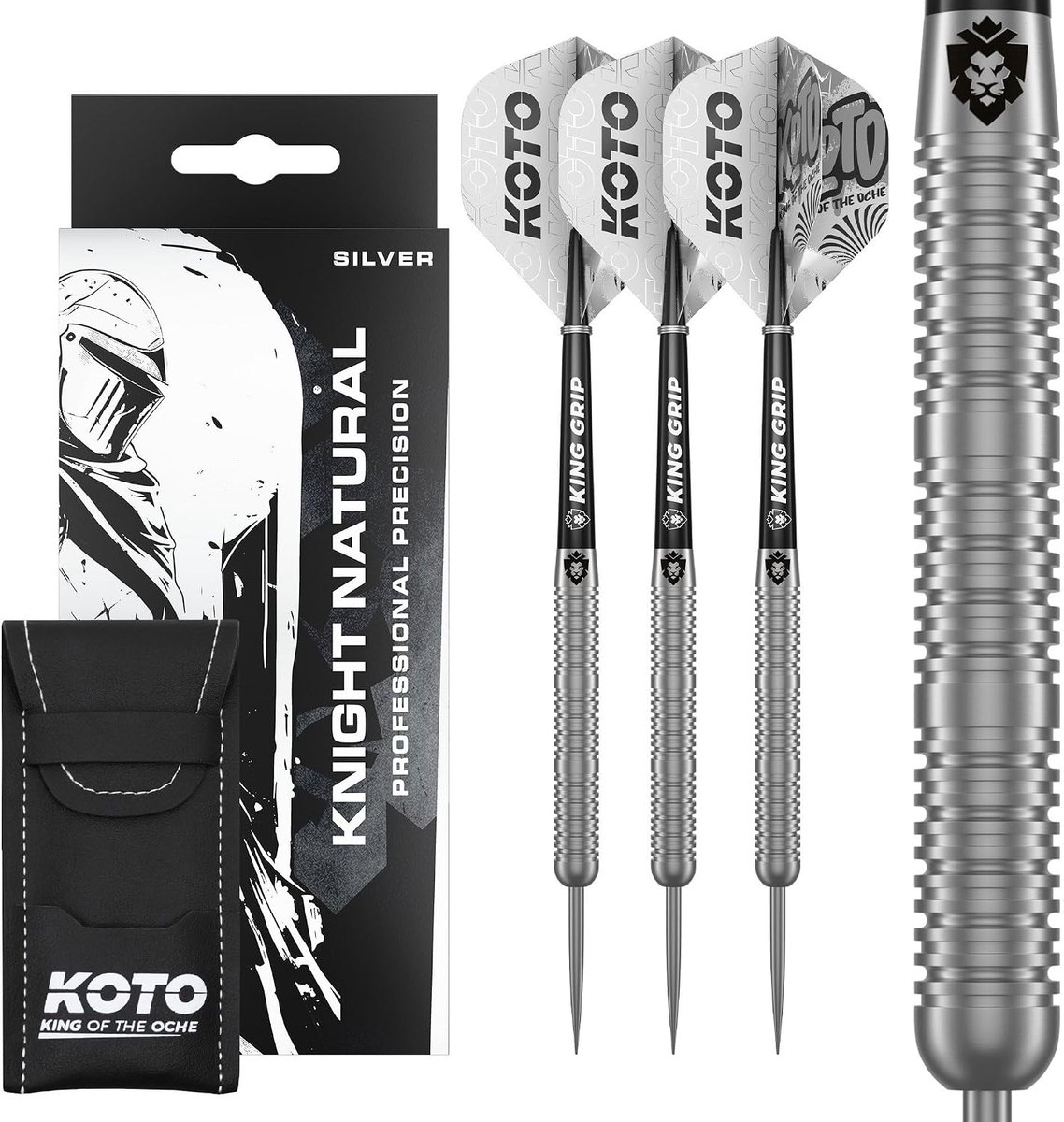 KOTO - Knight Natural, 80% Tungsten, 23G, Ribbed Grip, Dart Arrows - ShopVlot