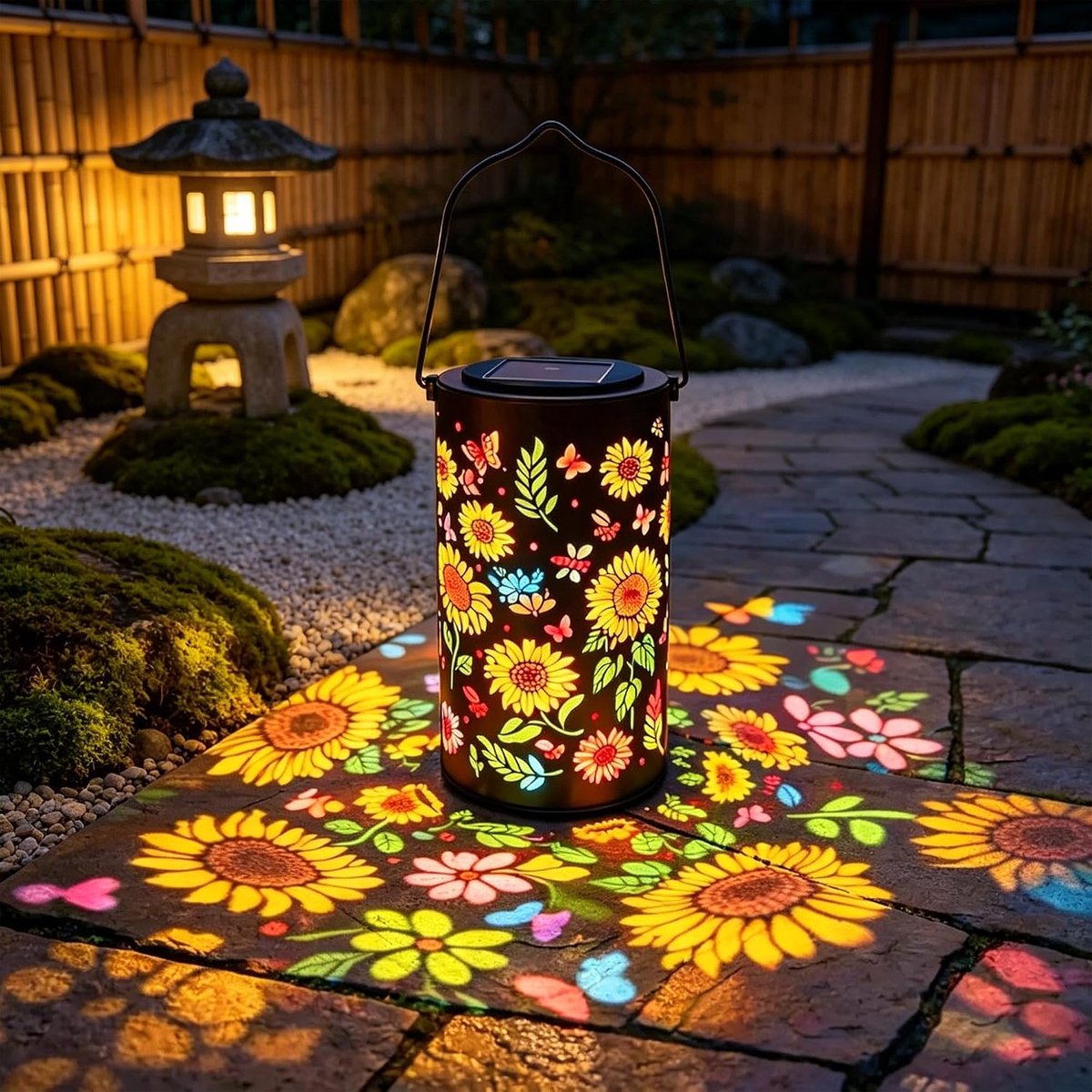KZQ Kleurrijke zonnebloem solar lantaarns - Waterdichte hangende LED tuinverlichting - Zwarte buitenlamp voor tafel gazon en tuinpad - Tuindecoratie cadeau voor vrouwen - Multicolor