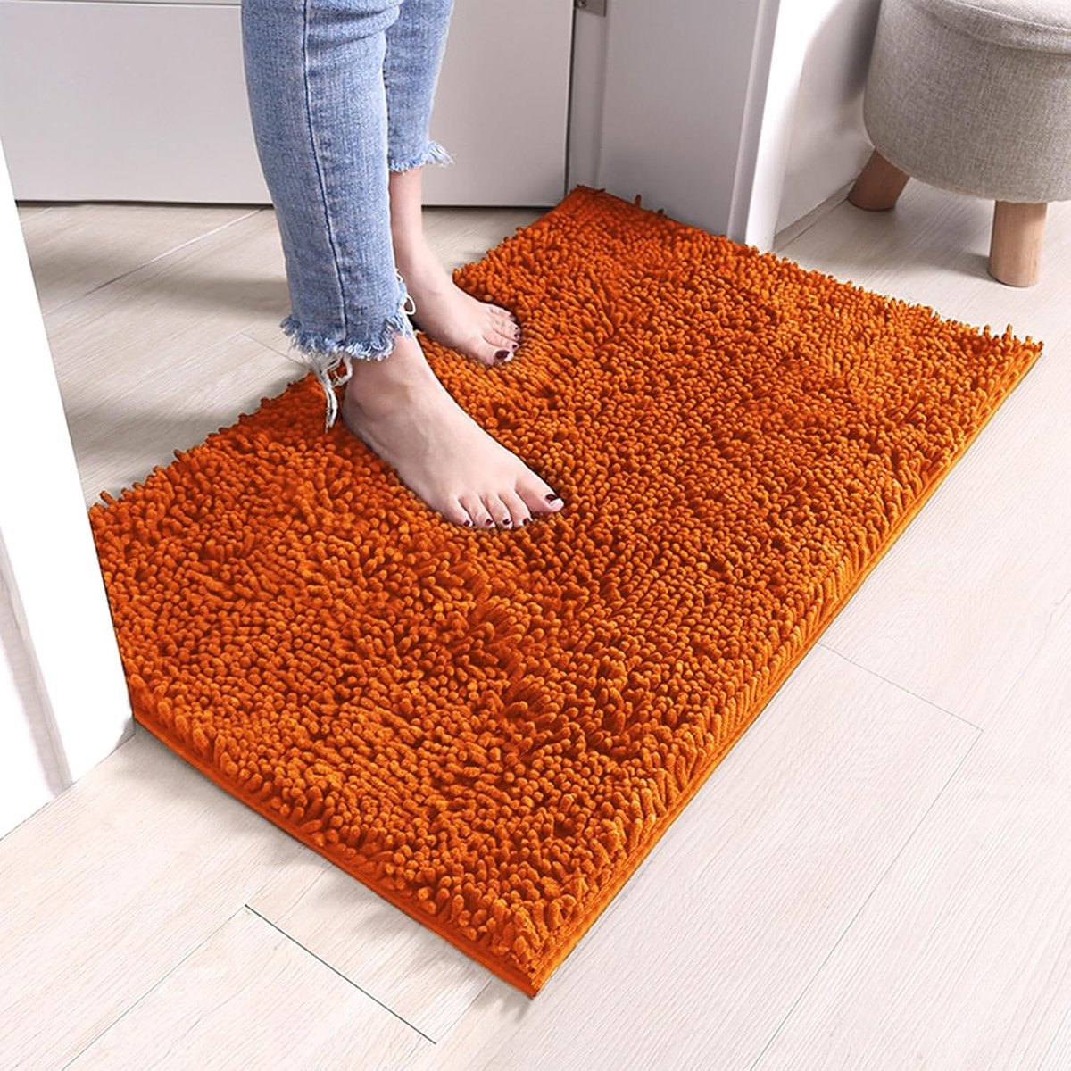 RUN HELIX Orange Chenille Bath Mat, Non-Slip Anti-Mould Bath Mat, 40x60cm, Shaggy Bath Rug, Absorbent Bath Mats for - ShopVlot