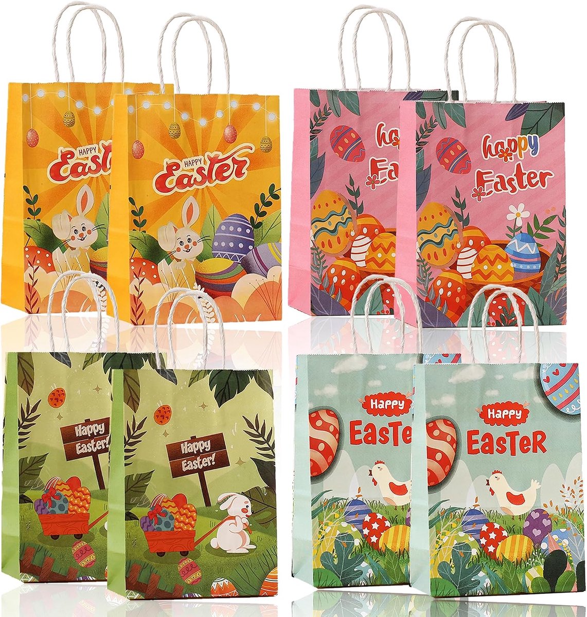 8 bedrukte hengselzakken voor Kerstmis - pastelkleurig - 21 x 15 x 8 cm (8 stuks - 21 x 15 x 8 cm) - ShopVlot